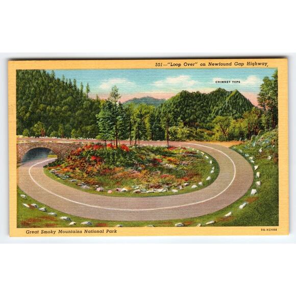 Vintage Linen Postcard Loop Over Newfound Gap Highway Great Smoky Mountains - Picture 1 of 2